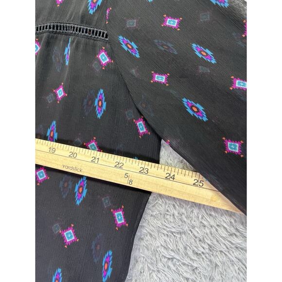 Mossimo Womens Black Sheer Top 2XL Aztec V Neck Peasant Boho Purple Popover XXL - Picture 4 of 7